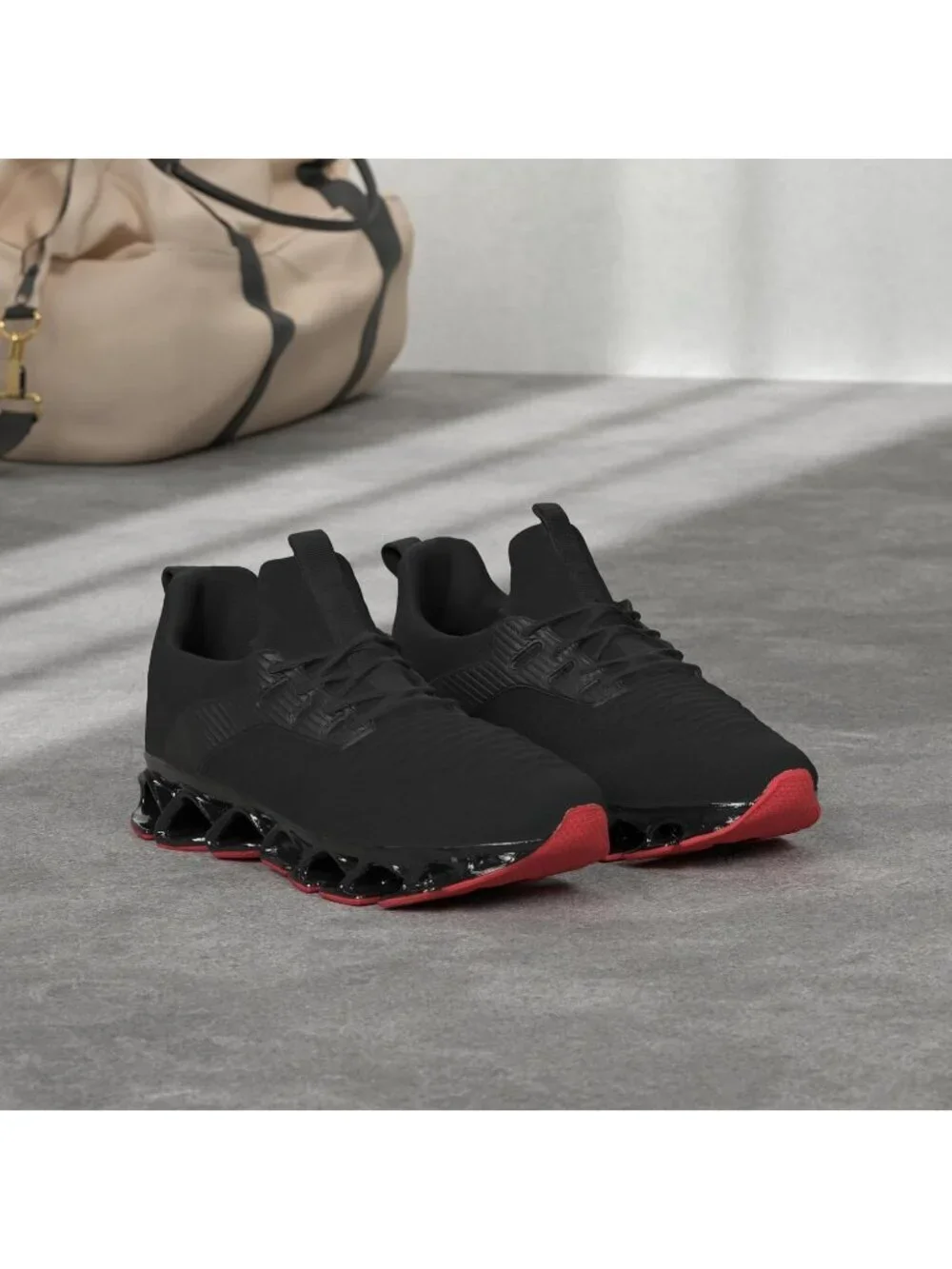 Men's Black Red Comfort Non Slip Blade Athletic Trainer Slip on Sneaker Shoes